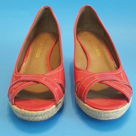 Franco Sarto Red Cheria Peep Toe Espadrille Wedges EUC sz 7 - Picture 4 of 13